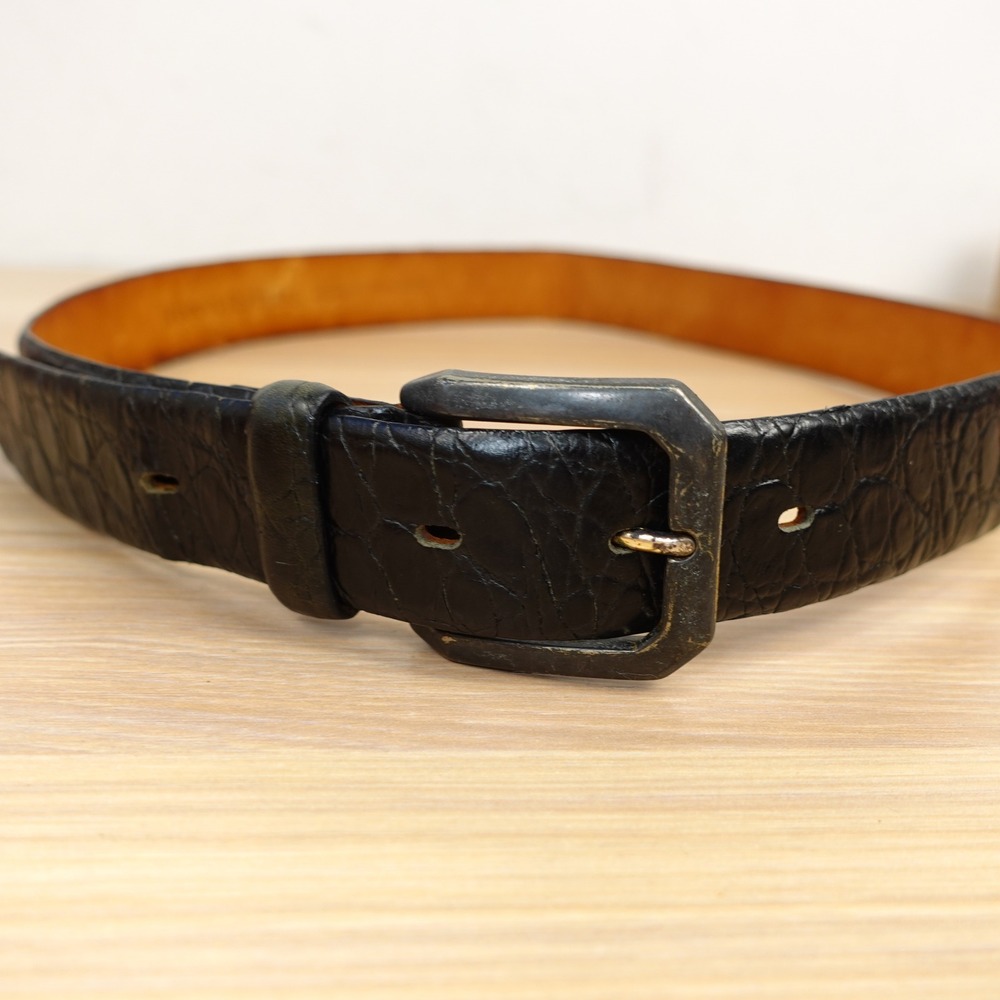 Banana Republic Womens Italian Crocodile Belt MEDIUM Black Leather Brass VINTAGE